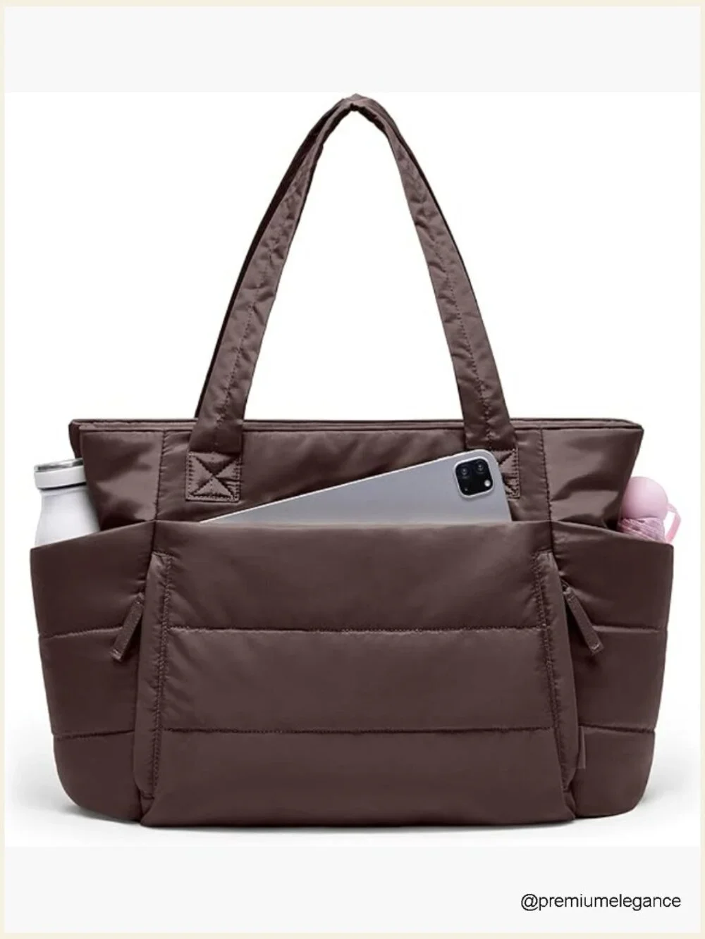 Quilted Puffer Tote with Laptop Compartment, 20L, Water Resistant, Lightweight